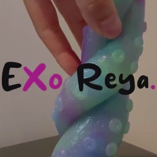 Softer blue twisted tentacle dildo with sucker details